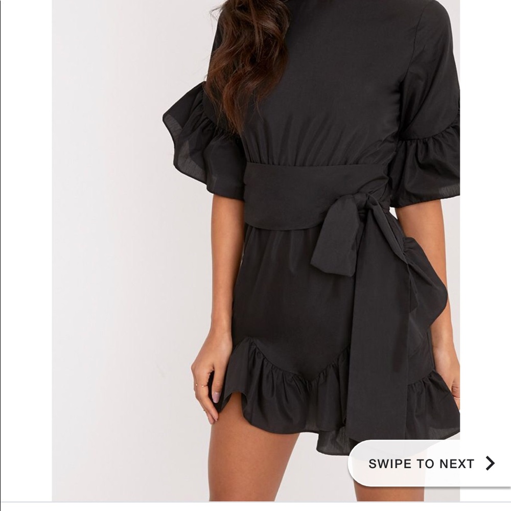 PRETTYLITTLETHING Aaliyah black frill dress